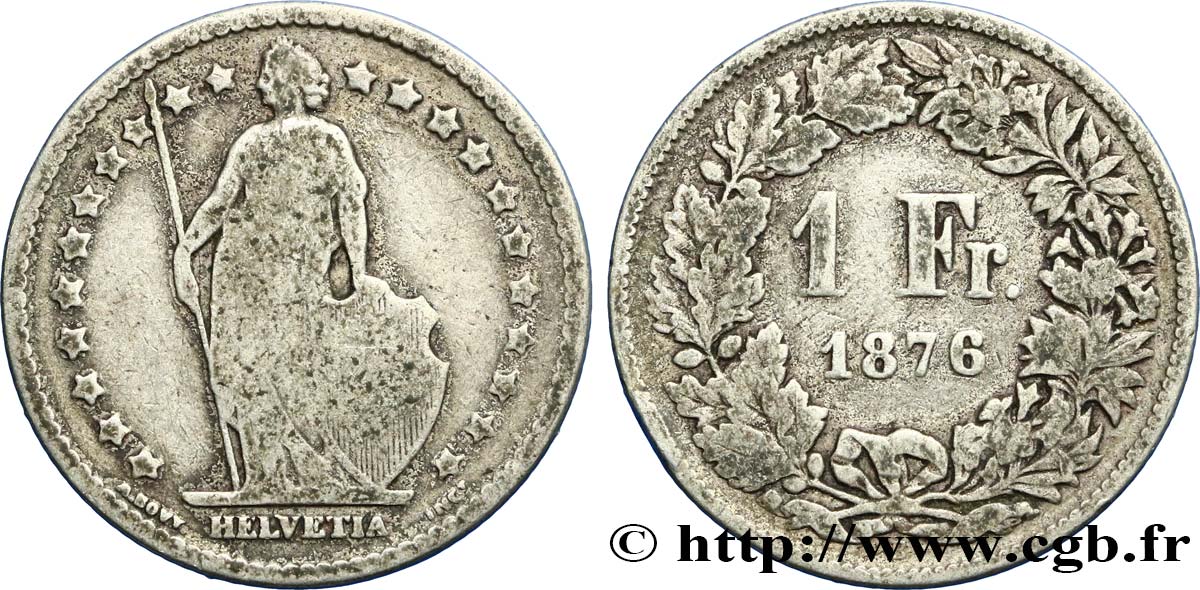 SUIZA 1 Franc Helvetia 1876 Berne BC 