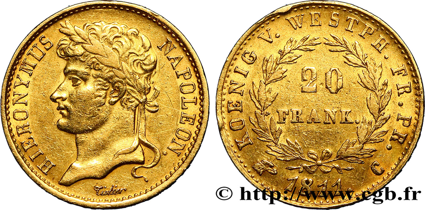 GERMANY - KINGDOM OF WESTPHALIA - JÉRÔME NAPOLÉON 20 Franken 1811 Cassel MBC 