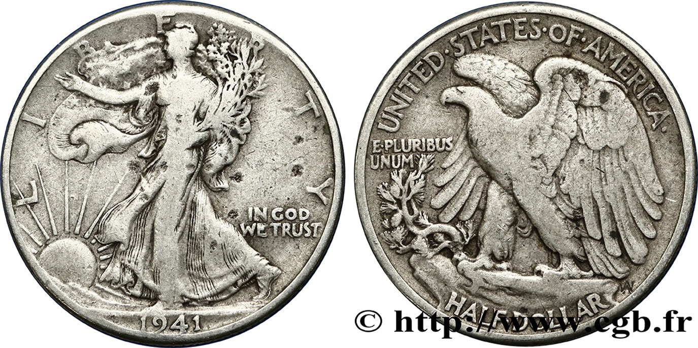 VEREINIGTE STAATEN VON AMERIKA 1/2 Dollar Walking Liberty 1941 Philadelphie fSS 