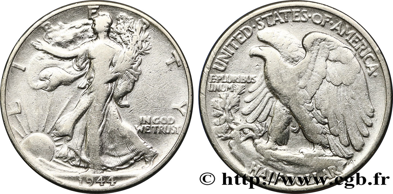 ESTADOS UNIDOS DE AMÉRICA 1/2 Dollar Walking Liberty 1944 Philadelphie BC+ 