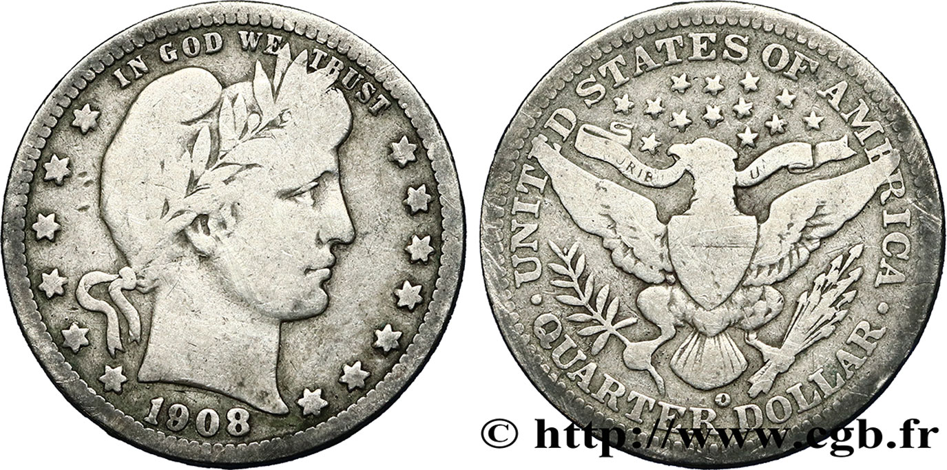 UNITED STATES OF AMERICA 1/4 Dollar Barber 1908 Nouvelle-Orléans VF 
