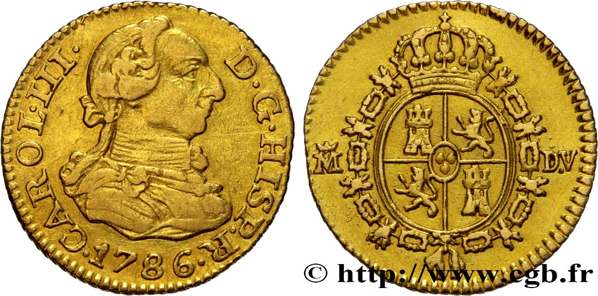 SPAIN 1/2 Escudo Charles III 1786 Madrid XF 