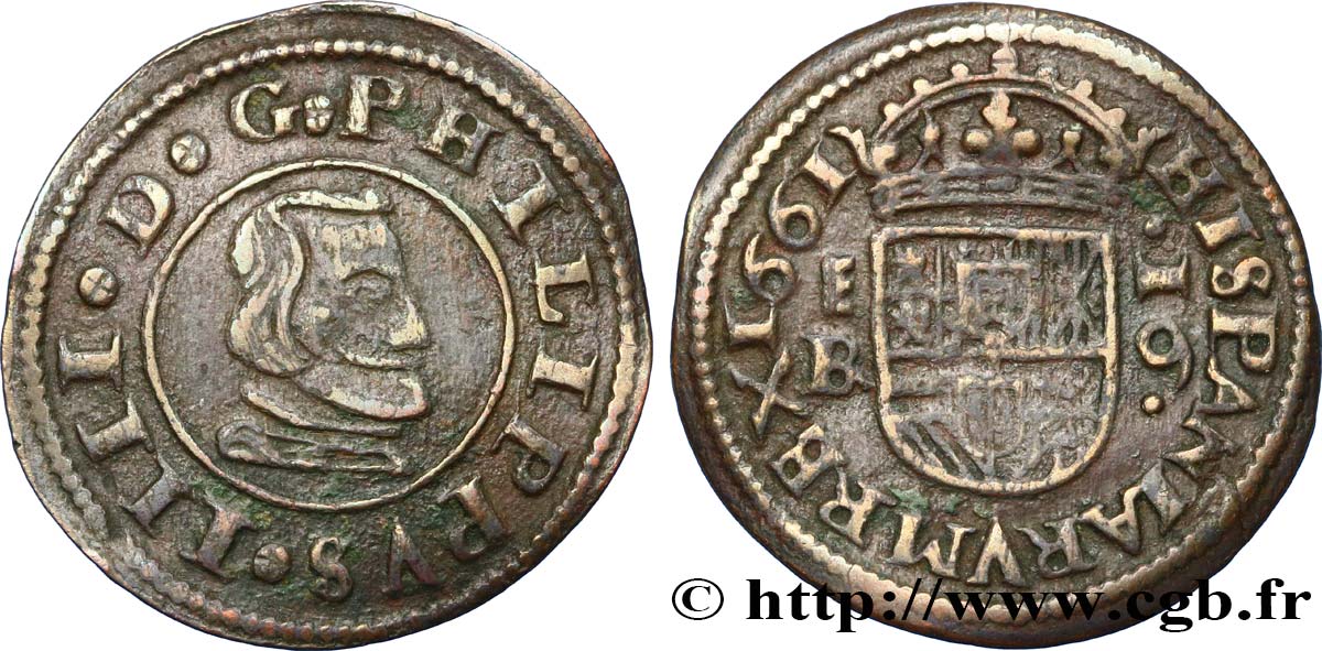 SPAIN 16 Maravedis Philippe IV 1661 Ségovie VF 