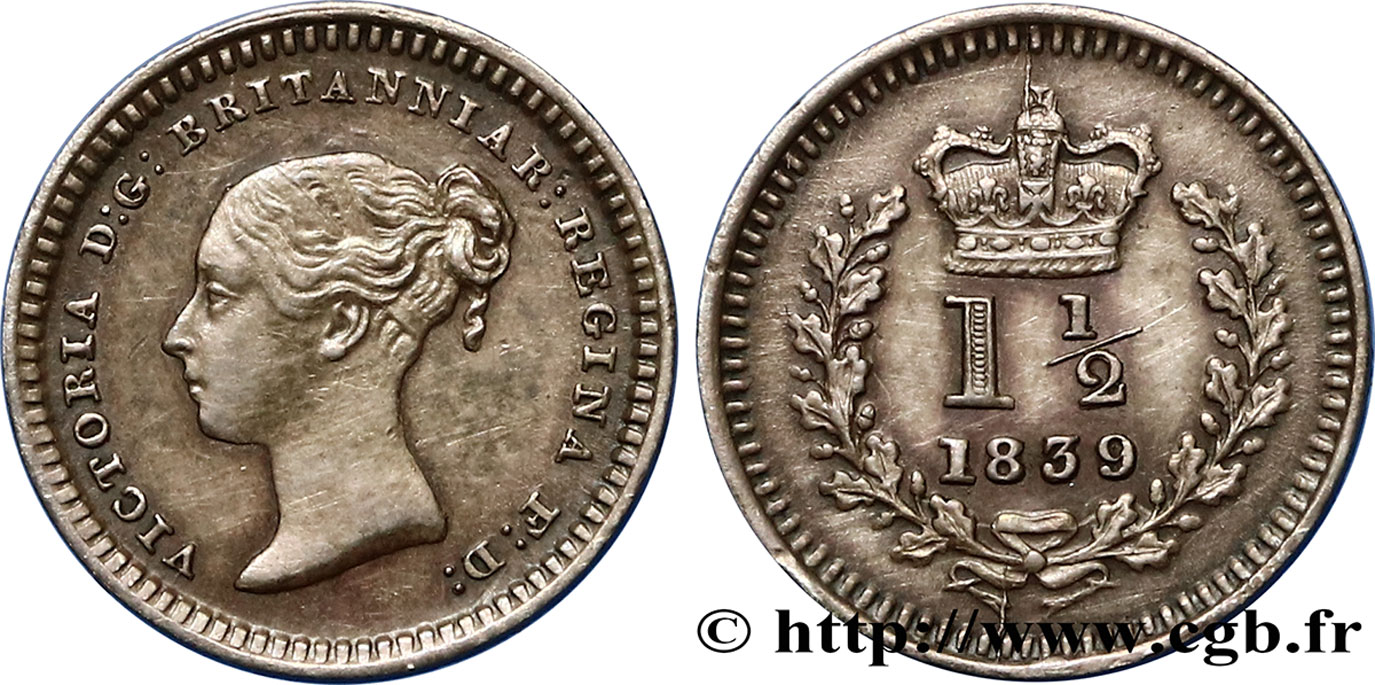 UNITED KINGDOM 1 1/2 Pence 1839 Londres AU 