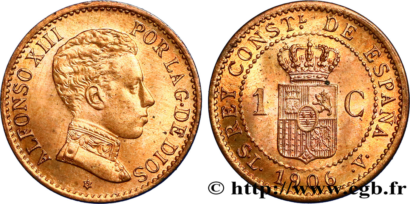 SPAGNA 1 Centimo Alphonse XIII S.L. - .V. 1906 Madrid MS 