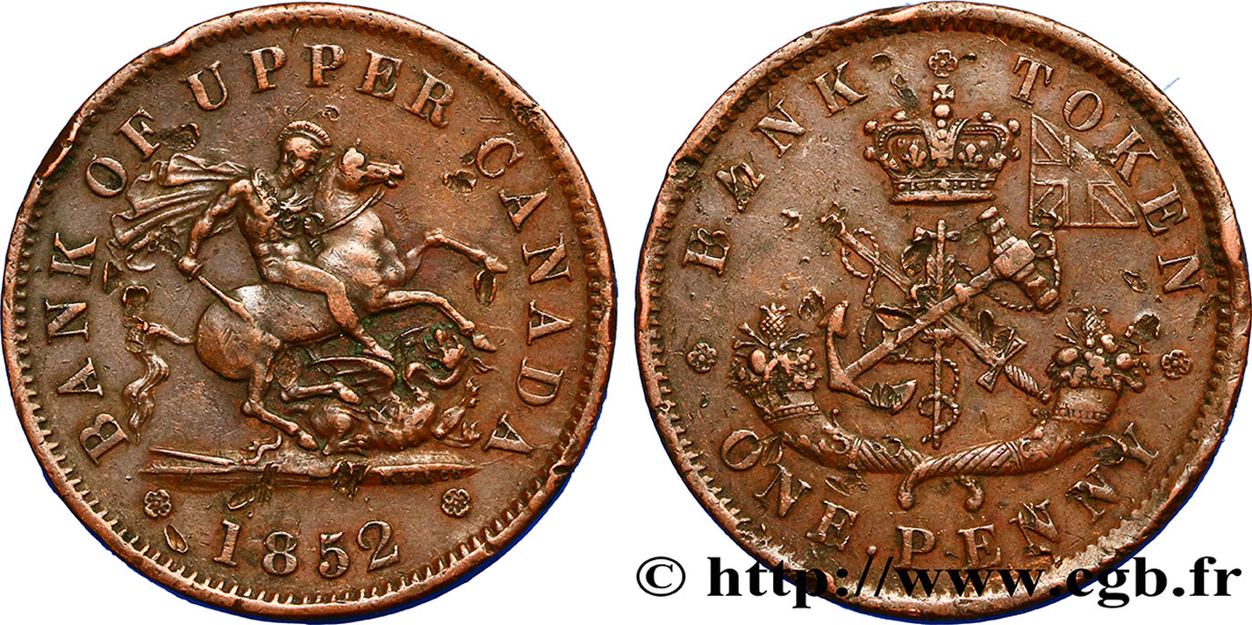 CANADA 1/2 Penny token Province du Haut Canada St Georges terrassant le dragon 1852 Heaton BB 