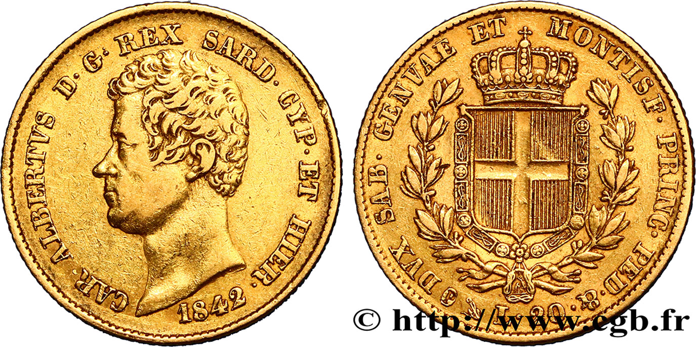 ITALY - KINGDOM OF SARDINIA 20 Lire Charles-Albert 1842 Gênes XF 