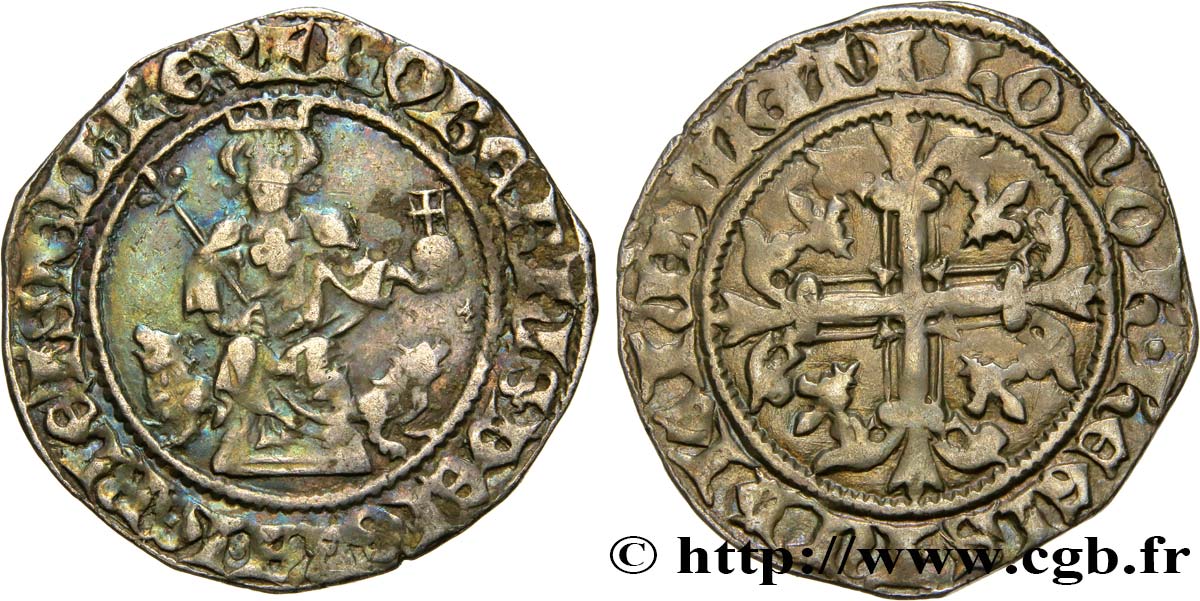 ITALY - KINGDOM OF NAPLES Carlin d argent au nom de Robert d’Anjou n.d. Naples XF 
