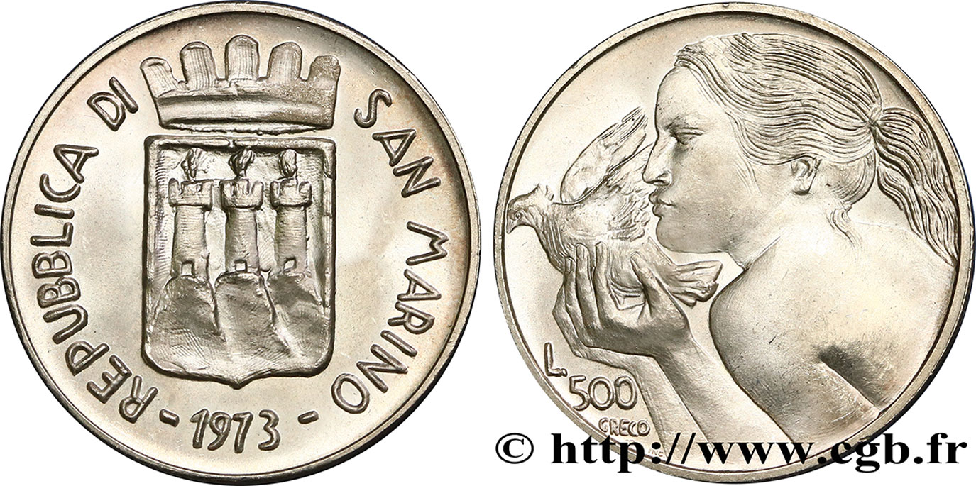 SAN MARINO 500 Lire 1973 Rome SC 