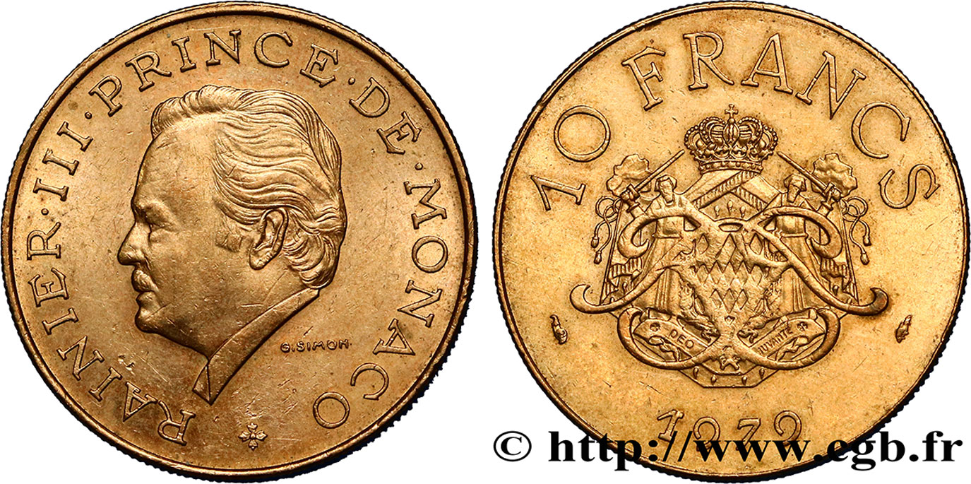 MONACO 10 Francs Rainier III / écu et monogramme couronnés 1979 Paris SUP 
