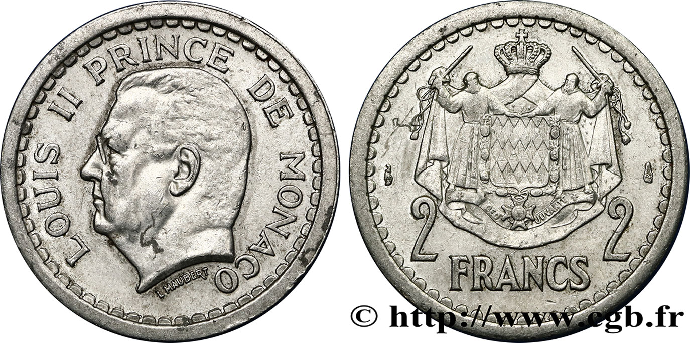 MONACO 2 Francs Louis II (1943) Paris SUP 