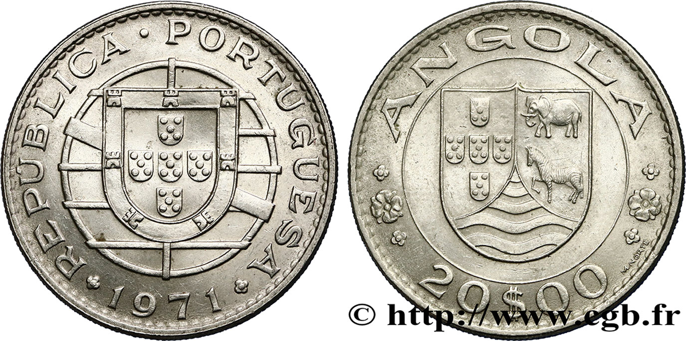 ANGOLA 20 Escudos monnayage colonial Portugais 1971  AU 