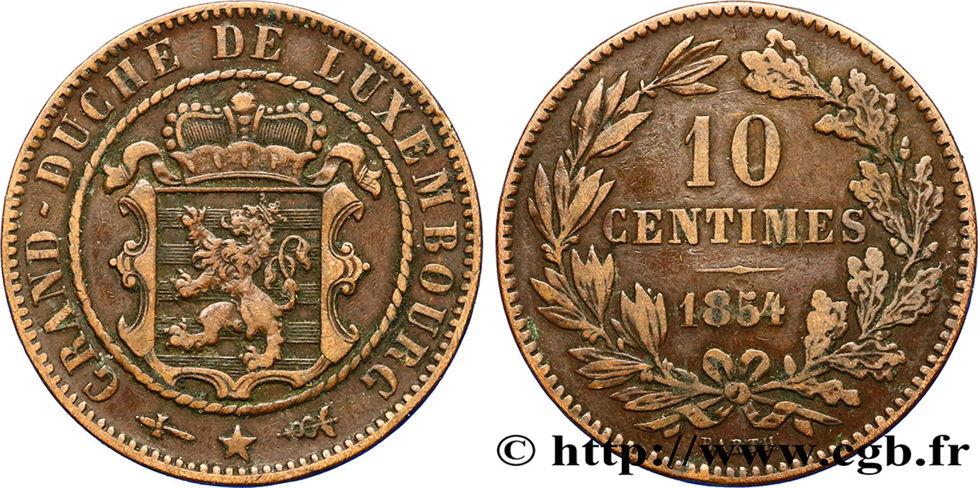LUSSEMBURGO 10 Centimes 1854 Utrecht BB 