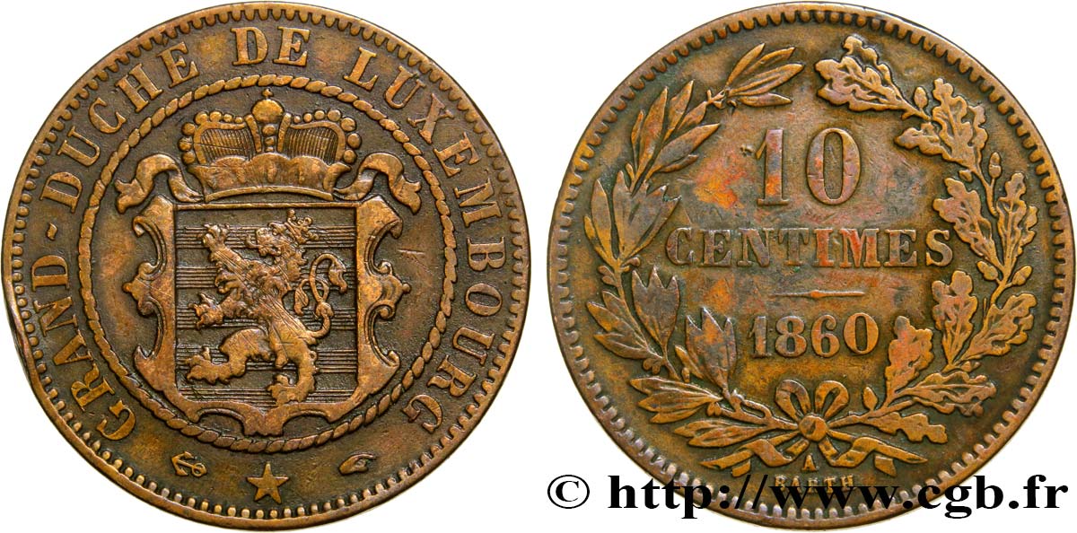 LUXEMBOURG 10 Centimes 1860 Paris XF 