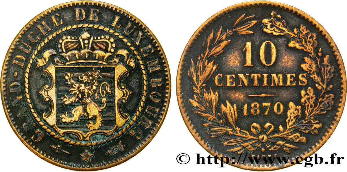 LUXEMBOURG 10 Centimes 1870 Utrecht VF 