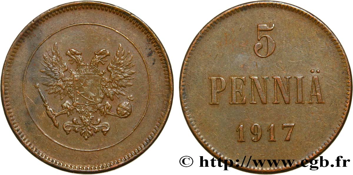 FINLAND 5 Pennia 1917  XF 