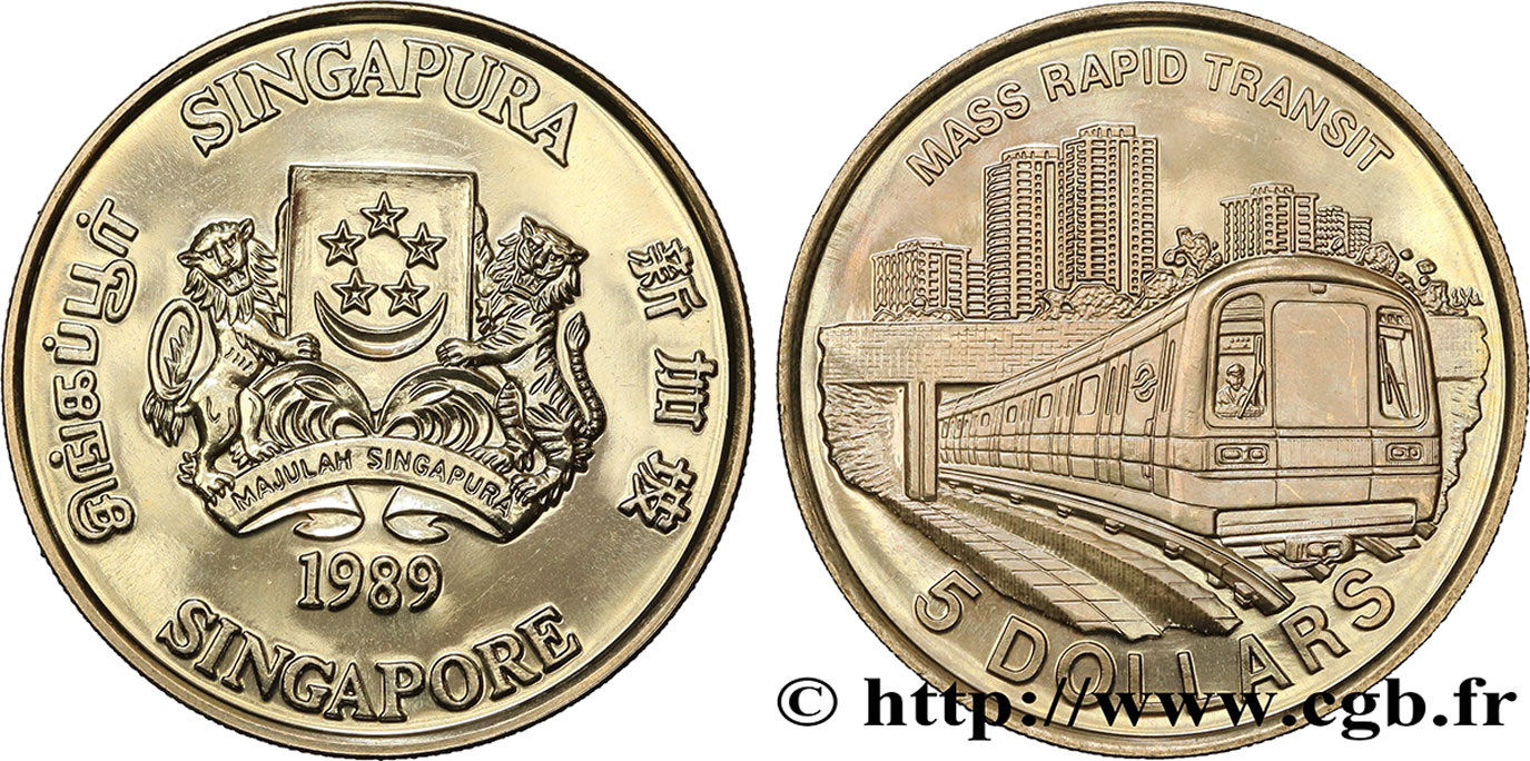 SINGAPORE 5 Dollars Métro de Singapour 1989  MS 