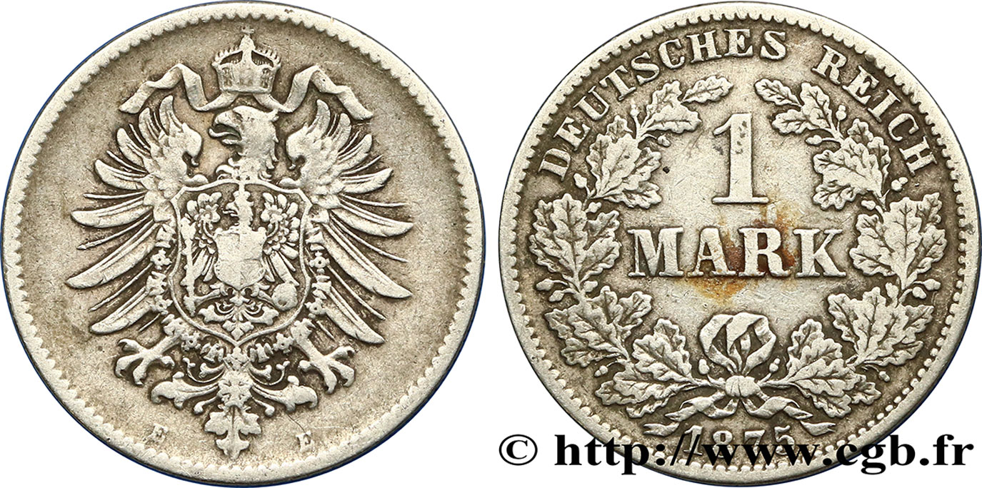 ALLEMAGNE 1 Mark Empire aigle impérial 1875 Dresde TB+ 