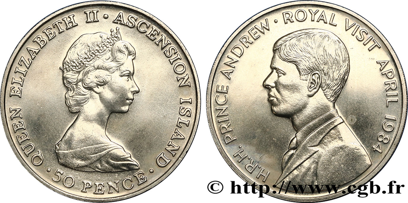ASCENSION 50 Pence visite du Prince Andrew 1984  SPL 