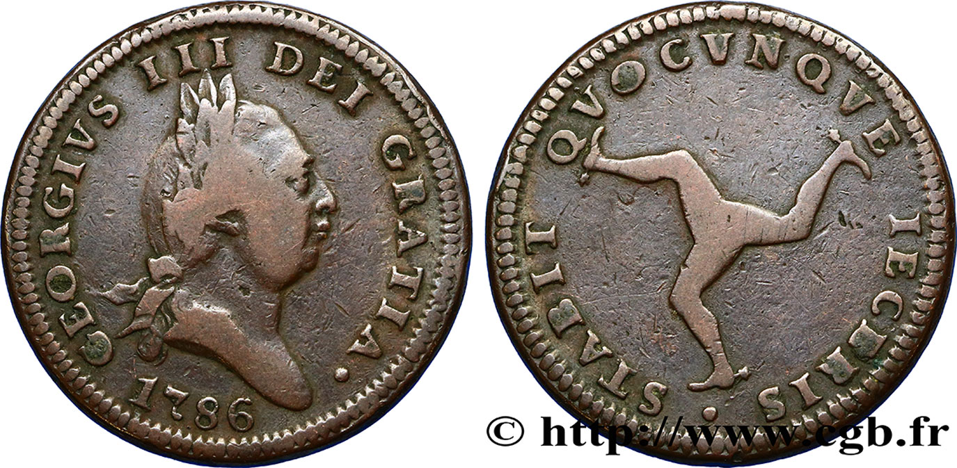ISLA DE MAN 1 Penny Georges III 1786  BC+ 