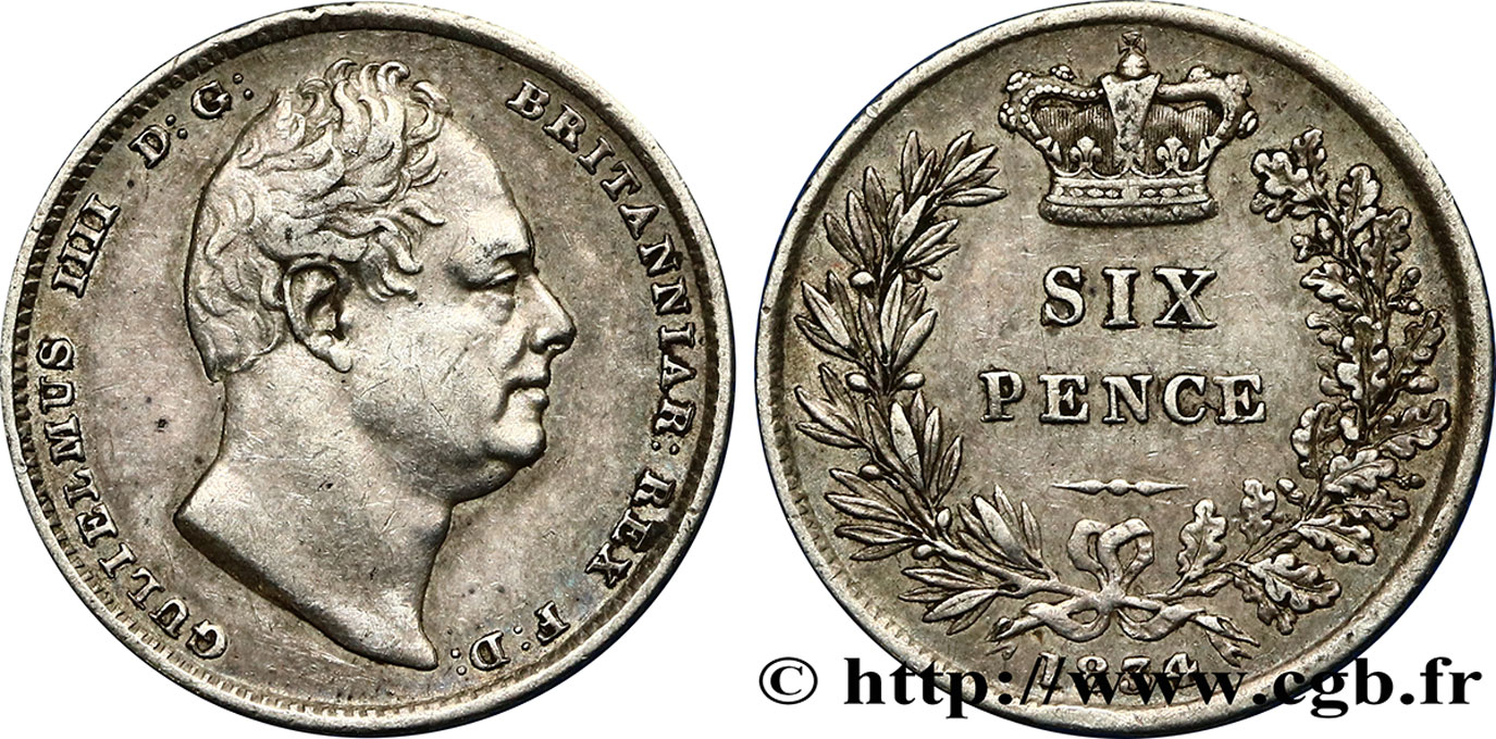 UNITED KINGDOM 6 Pence Guillaume IV 1834  XF 