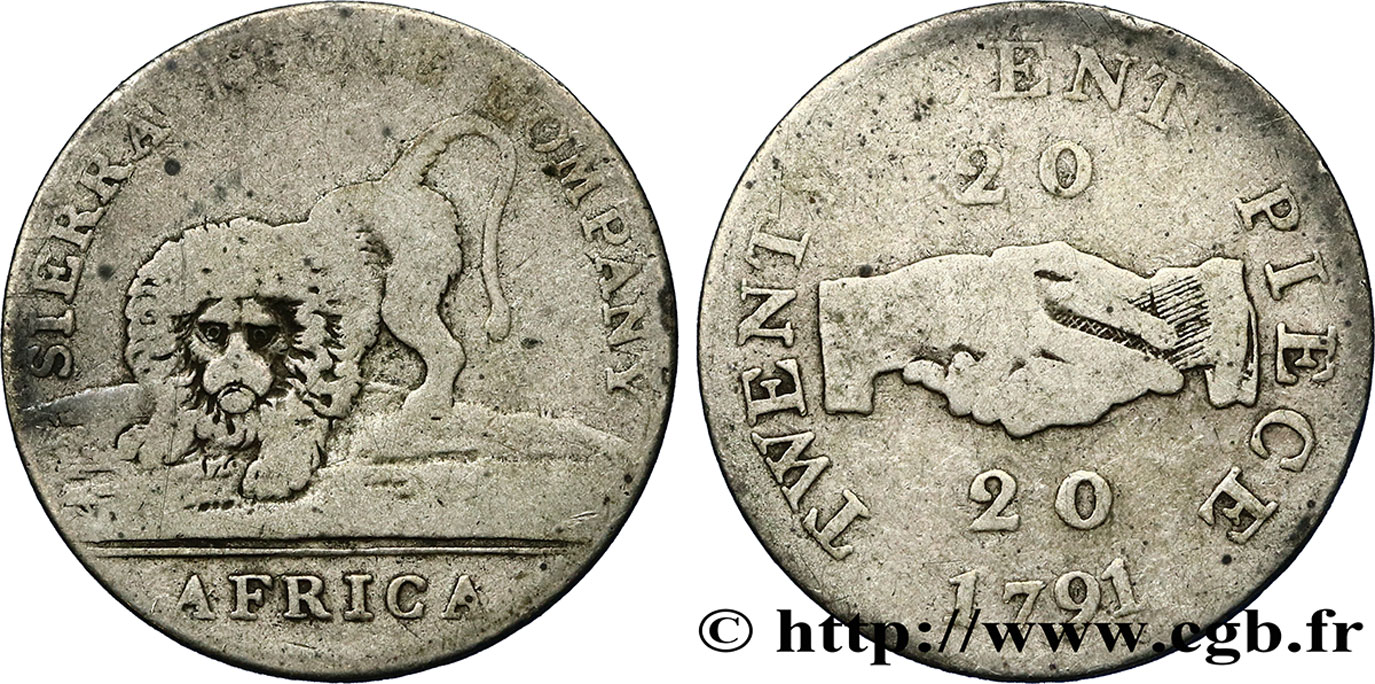SIERRA LEONE 20 Cents Sierra Leone Company 1791  F 