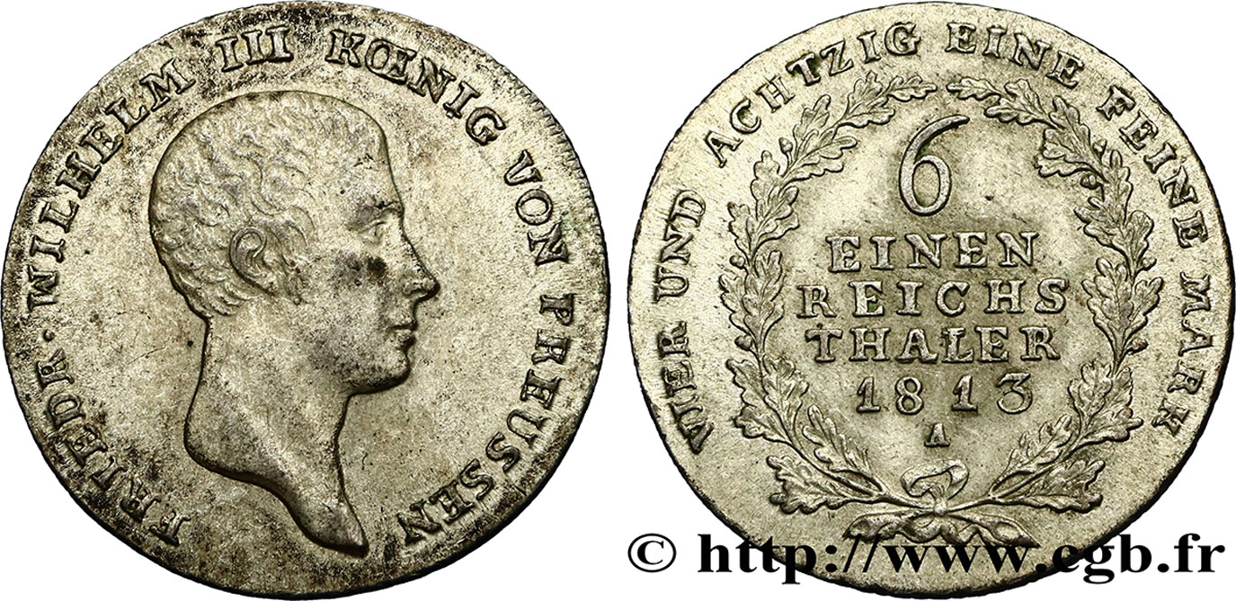 ALEMANIA - PRUSIA 1/6 Thaler Frédéric-Guillaume III 1813 Berlin EBC 