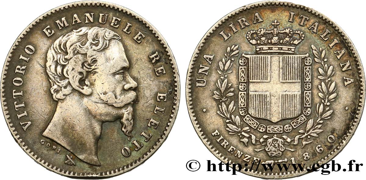 ITALIA 1 Lire Victor Emmanuel II 1860 Florence q.BB 