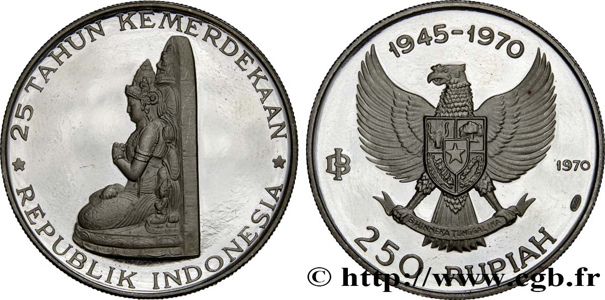 INDONÉSIE 250 Rupiah Proof 25e anniversaire de l’indépendance 1970  SPL 
