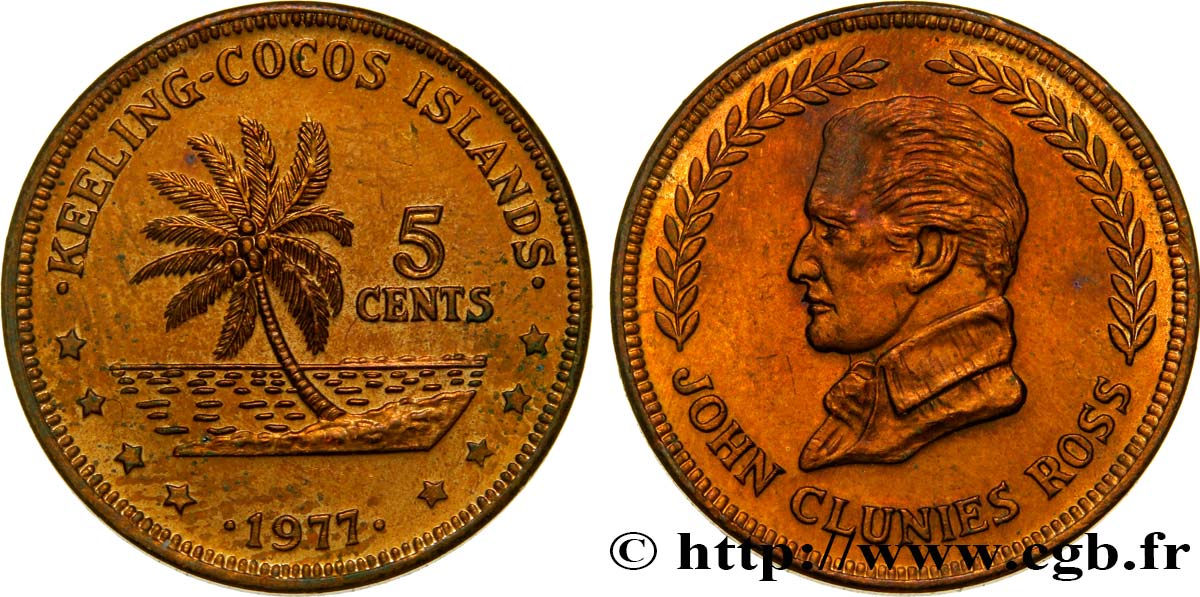 ÎLES KEELING COCOS 5 Cents série John Clunies Ross 1977  SPL 