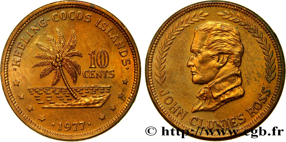 ISOLE KEELING COCOS 10 Cents série John Clunies Ross 1977  MS 
