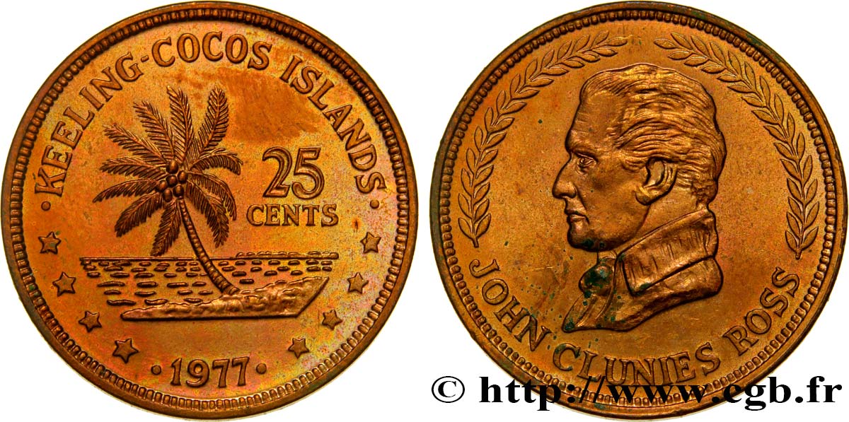 ÎLES KEELING COCOS 25 Cents série John Clunies Ross 1977  SPL 