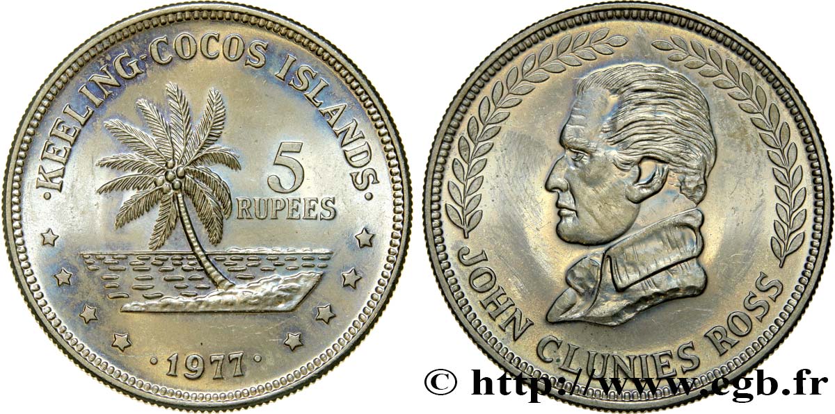 KEELING COCOS ISLANDS 5 Rupees série John Clunies Ross 1977  MS 
