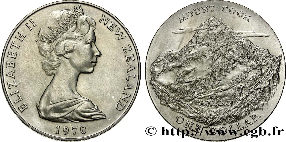 NEW ZEALAND 1 Dollar Elisabeth II / Mont Cook 1970 Canberra AU 