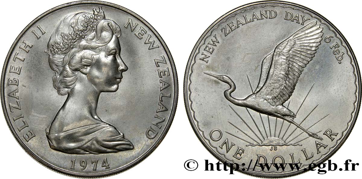 NUOVA ZELANDA
 1 Dollar Elisabeth II / grande égrette 1974  SPL 