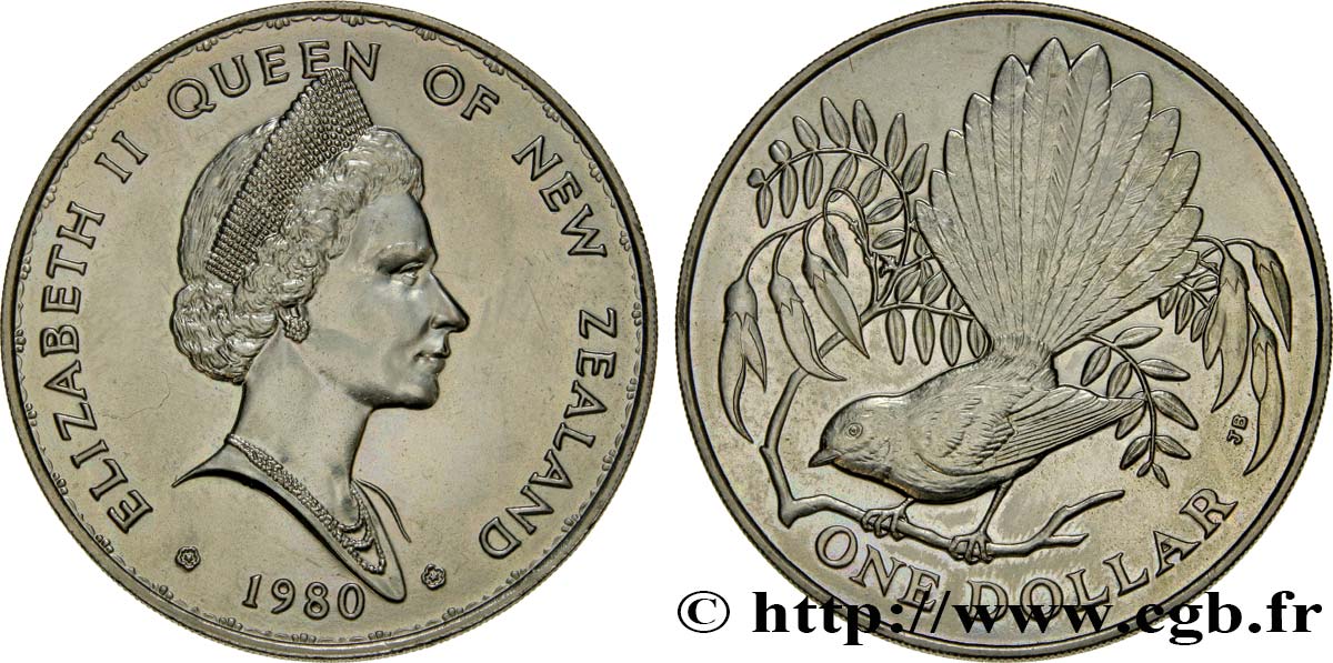 NOUVELLE-ZÉLANDE 1 Dollar Elisabeth II / oiseau 
Rhipidure dryade 1980  SPL 