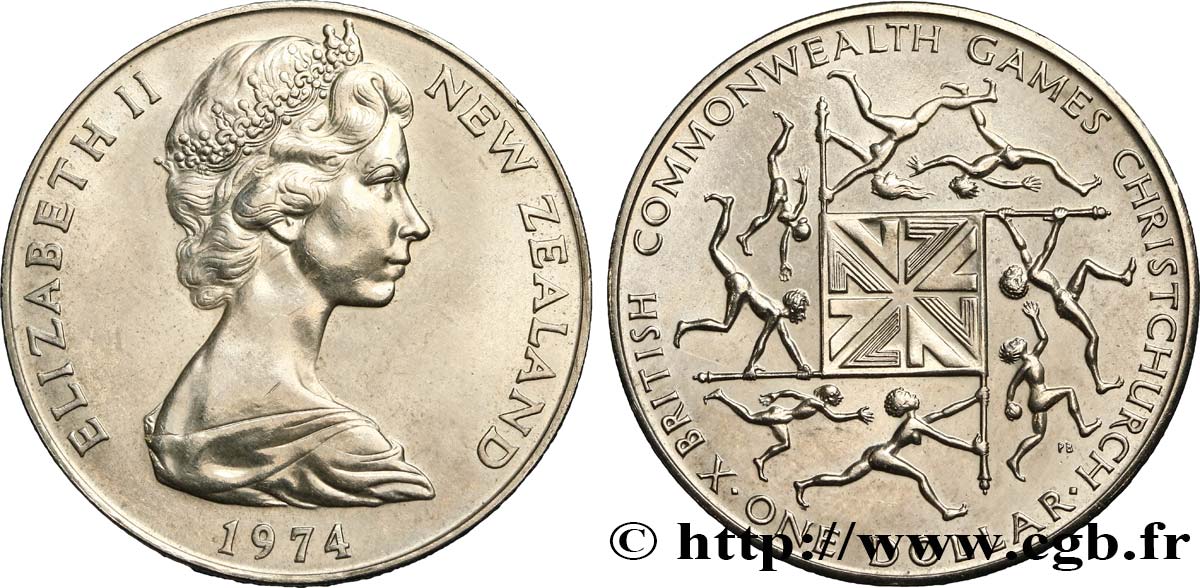 NOUVELLE-ZÉLANDE 1 Dollar Elisabeth II / 10e jeux du Commonwealth à Christchurch 1974  SUP 