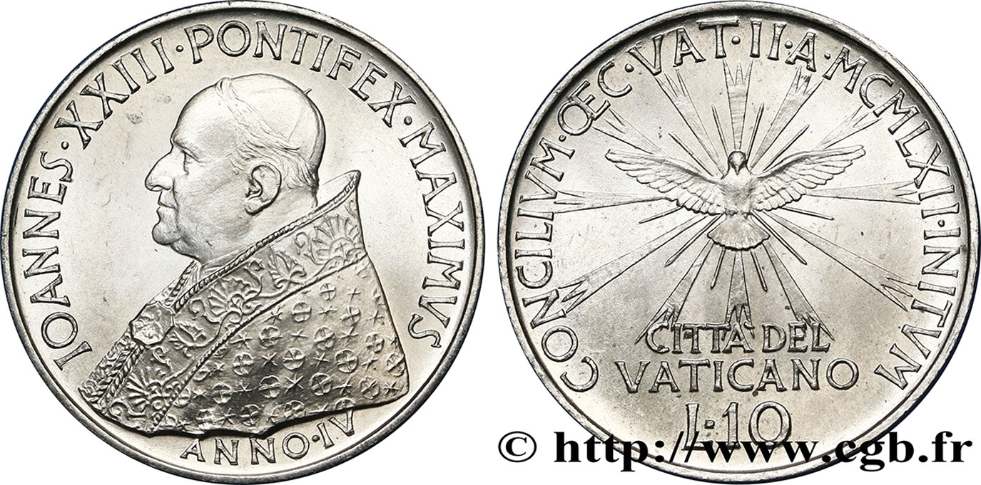 VATICAN AND PAPAL STATES 10 Lire Jean XXIII an IV / Concile Vatican II 1962  MS 