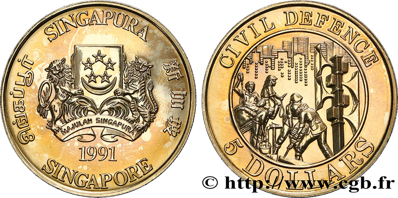 SINGAPUR 5 Dollars Défense Civile 1991  SC 