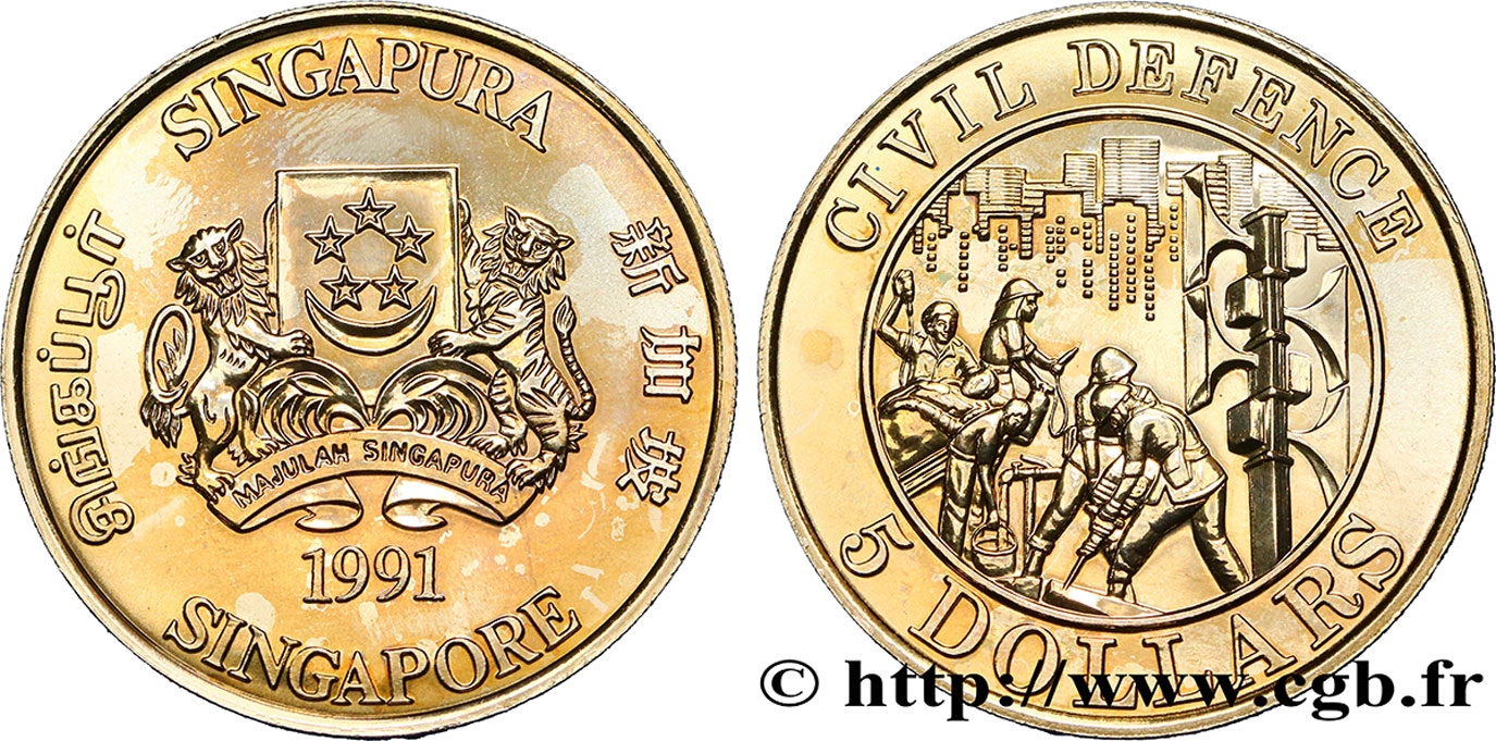 SINGAPOUR 5 Dollars Défense Civile 1991  SPL 