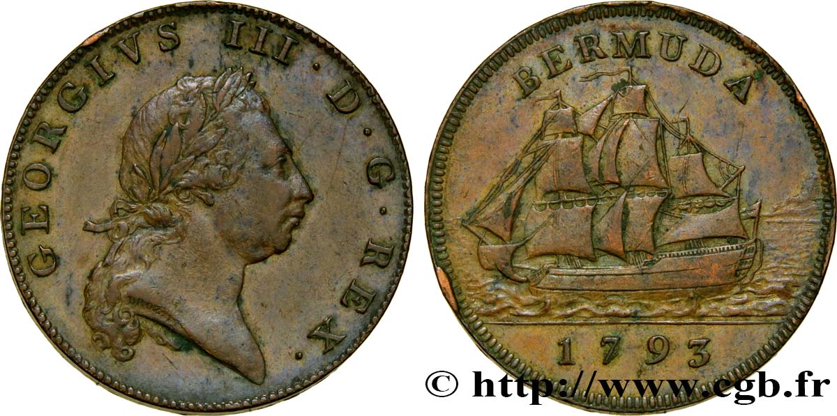 BERMUDES 1 Penny Georges III 1793  TTB 