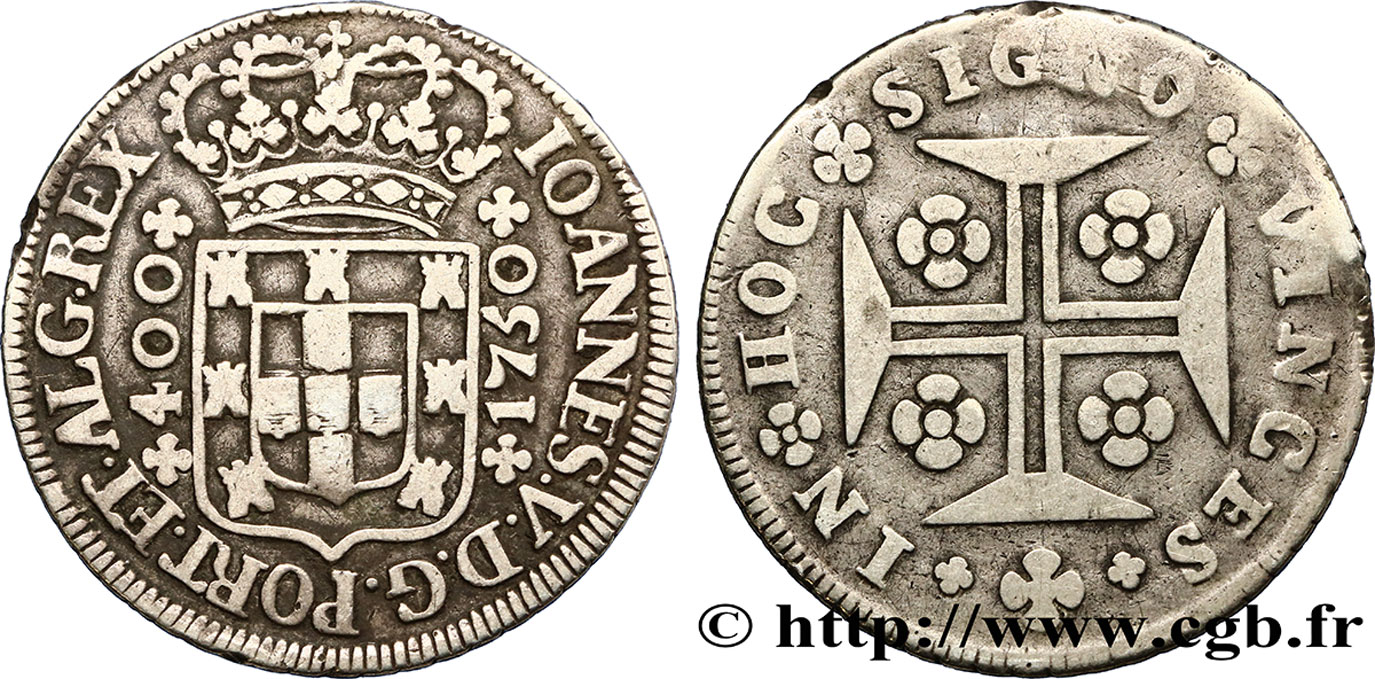 PORTUGAL 400 Réis Jean V 1750  TB+ 