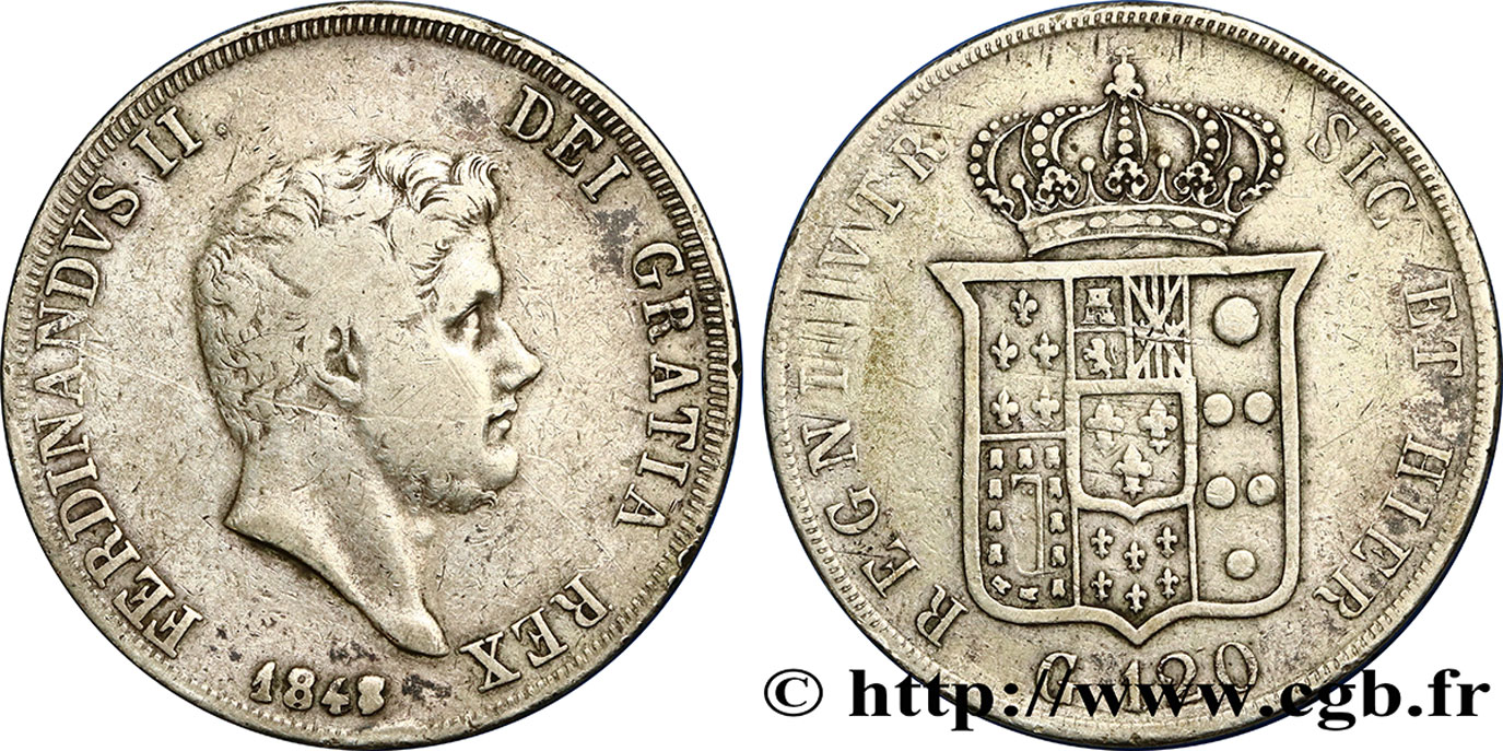 ITALIEN - KÖNIGREICH BEIDER SIZILIEN 120 Grana Ferdinand II 1848 Naples S 
