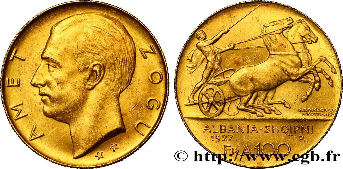 ALBANIE - RÉPUBLIQUE PUIS ROYAUME D ALBANIE - ZOG 100 Francs or 1927 Rome AU 