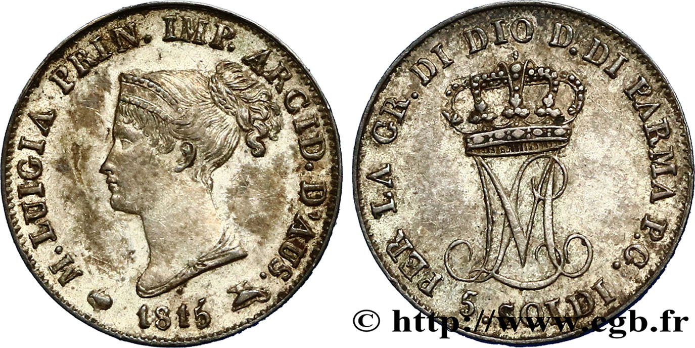 ITALY - PARMA AND PIACENZA 5 Soldi Marie-Louise 1815  Milan XF 