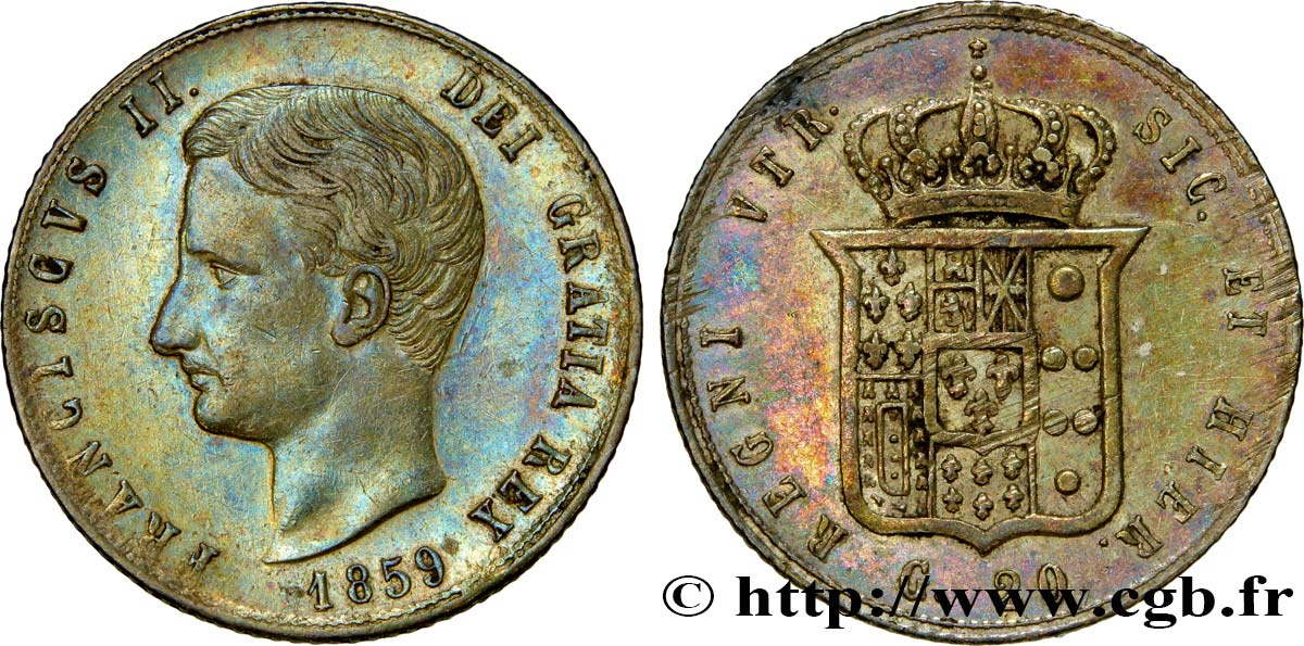 ITALY - KINGDOM OF THE TWO SICILIES 20 Grana François II 1859 Naples XF 