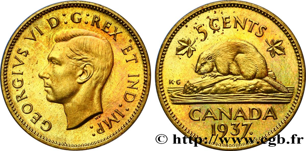 CANADA - GEORGE VI Essai de frappe 5 Cents Laiton 1937 - MS 