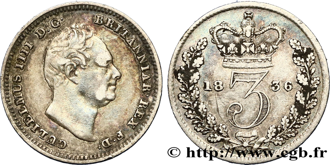UNITED KINGDOM 3 Pence Guillaume IV 1836  XF 