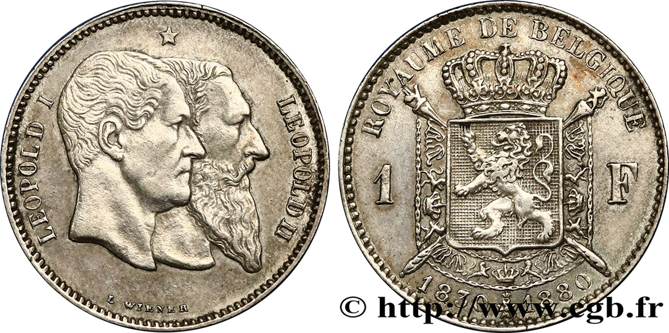 BELGIEN 1 Franc 50e anniversaire de l’indépendance 1880  fVZ 