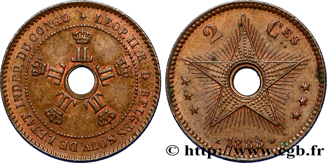 BELGIO - STATO LIBERO DEL CONGO 2 Centimes 1888  SPL 
